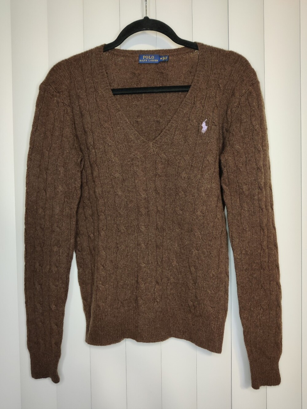 Polo by Ralph Lauren Brown Cable-Knit V-Neck Sweater